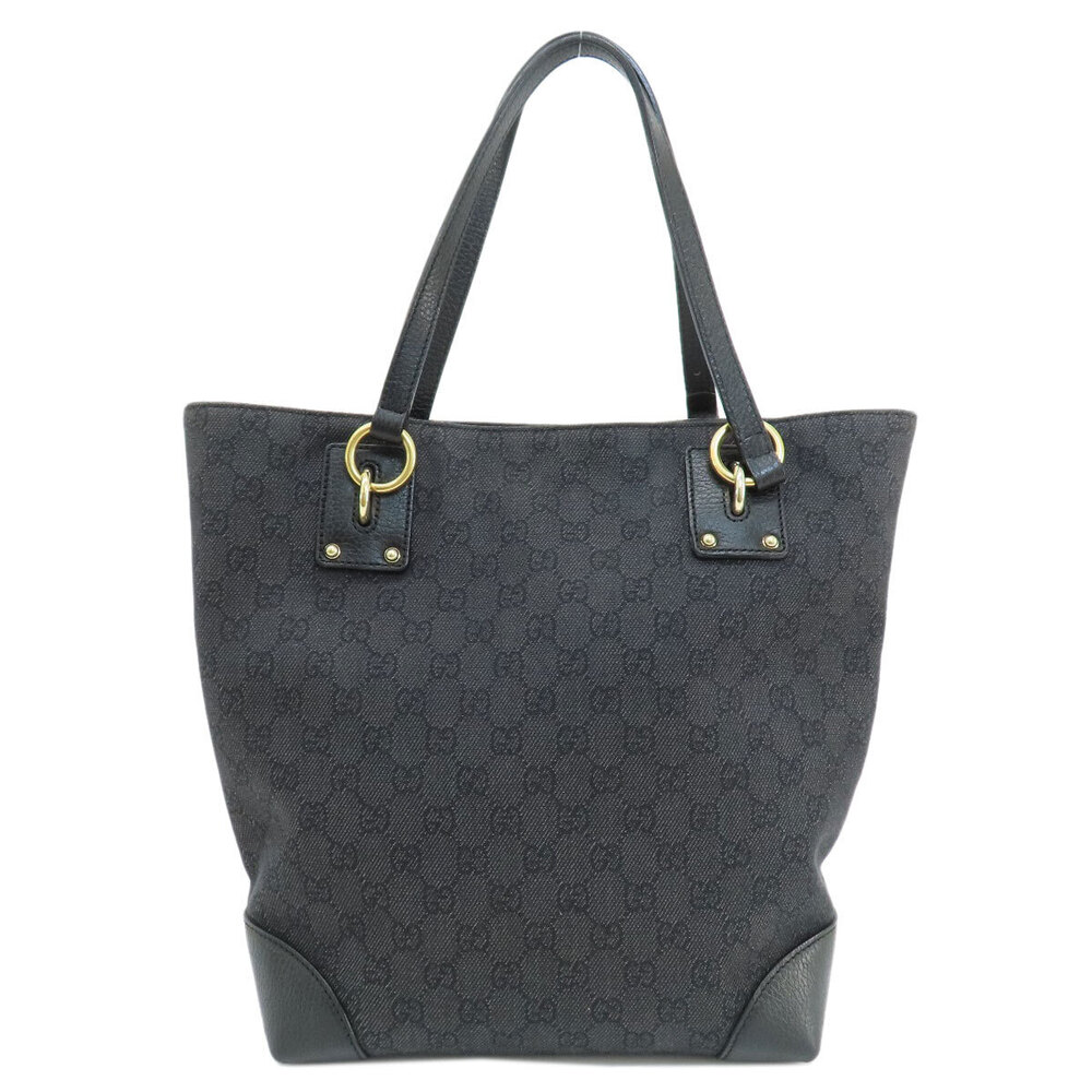 Gucci GG black tote canvas bag trim leather Black